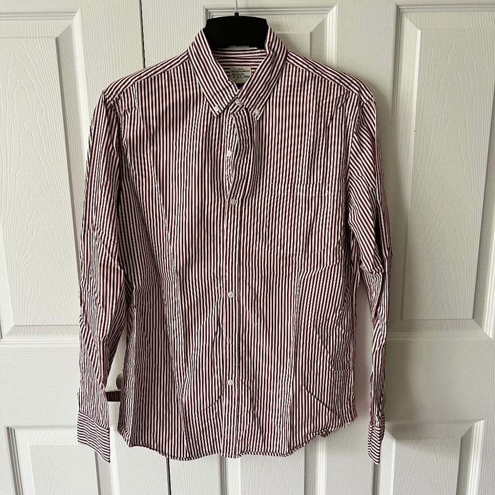 J. Crew 2 Ply Cotton Shirt Red White Striped Button down Classic fit L